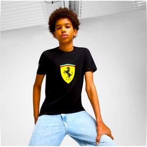 🏎️FERRARI🏎️ Official Scuderia Race Big Shield Kids Tee - Black Size 6